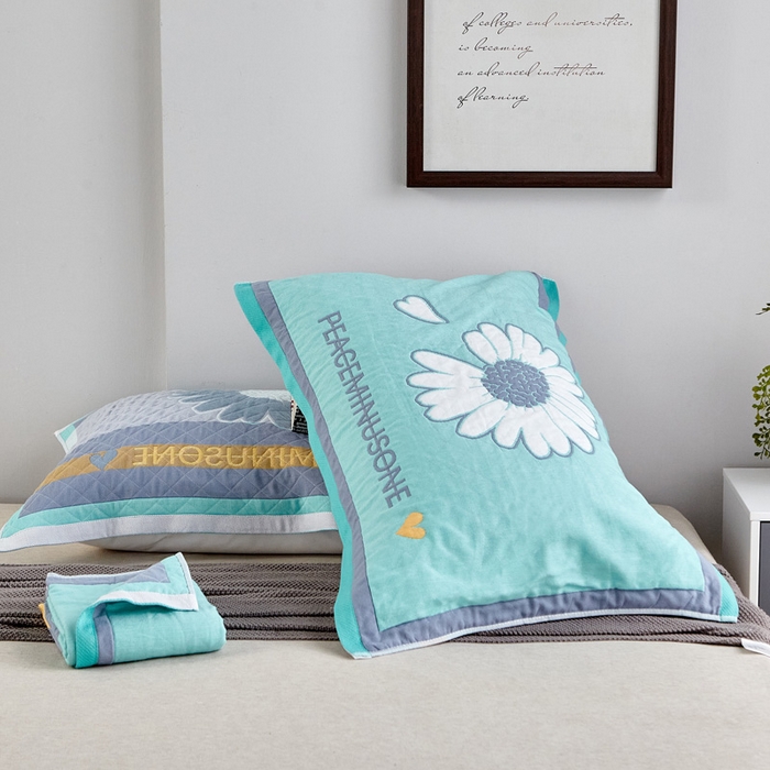 91家纺网 家纺一手货源 找家纺 朴尔-2023新款彩色糖果系列纯棉三层纱布枕巾-朴尔 清新甘菊绿