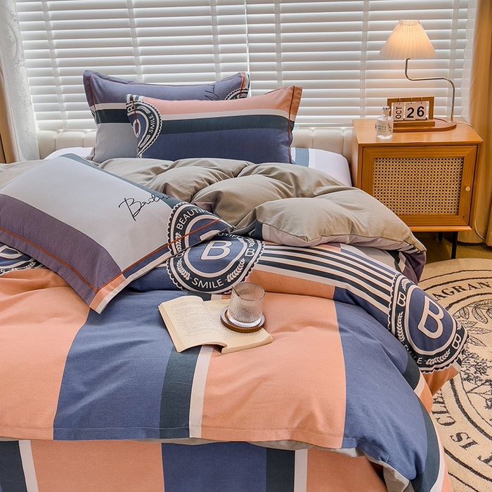 91家纺网 家纺一手货源 找家纺 芃成家纺 2023新款磨毛四件套 创意空间-蓝