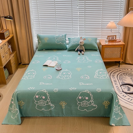 91家纺网 家纺一手货源 找家纺 芃成家纺 2023磨毛单床单 恐龙王国-绿