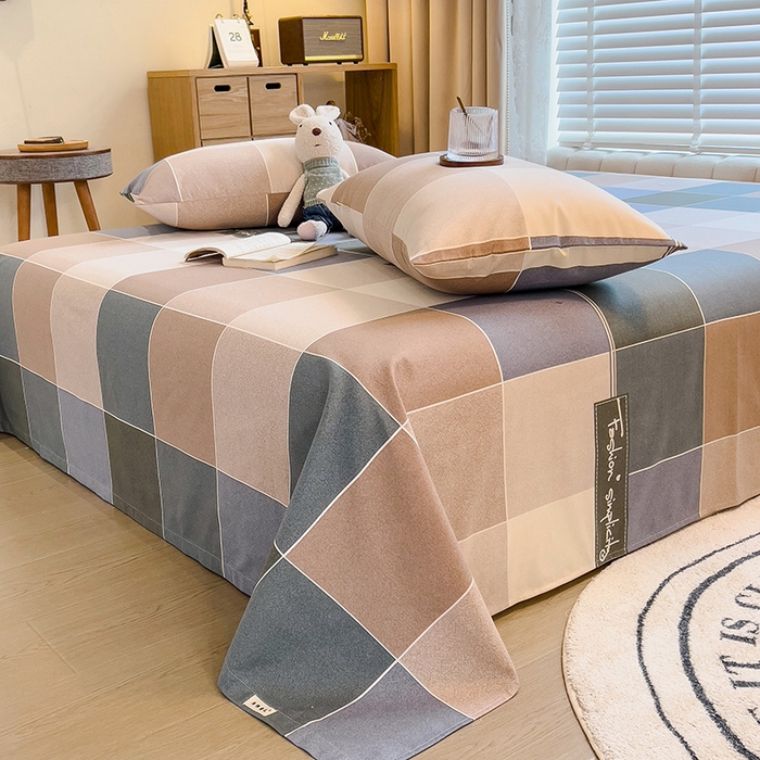 91家纺网 家纺一手货源 找家纺 芃成家纺 2023磨毛单床单 青春格-蓝