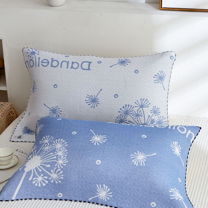 91家纺网 家纺一手货源 找家纺 朴尔-2023新款AB版蜂窝提花锁边立体枕巾 50*76 蒲公英飞-蓝