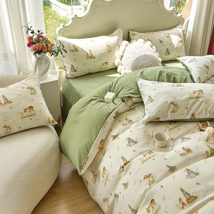 91家纺网 家纺一手货源 找家纺 梦莱斯 2023新款小竺棉印花四件套 比菲兔