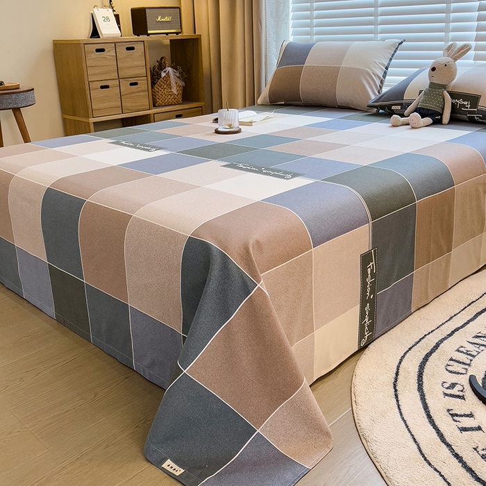 91家纺网 家纺一手货源 找家纺 芃成家纺 2023磨毛单床单 青春格-蓝