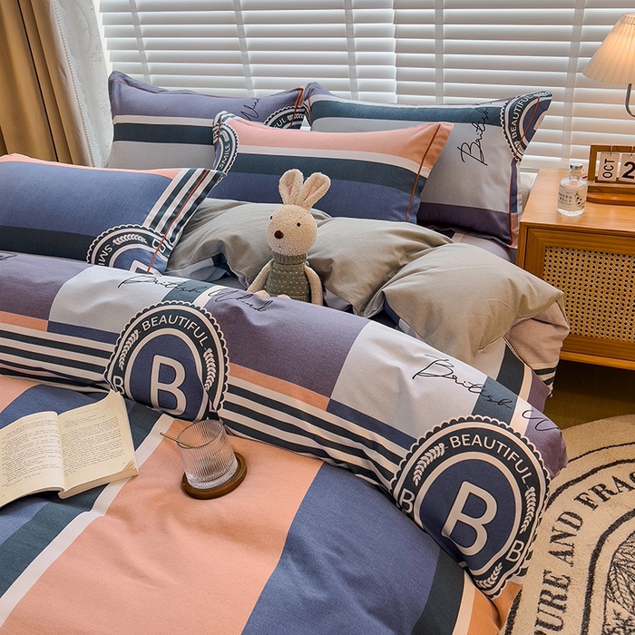 91家纺网 家纺一手货源 找家纺 芃成家纺 2023新款磨毛四件套 创意空间-蓝