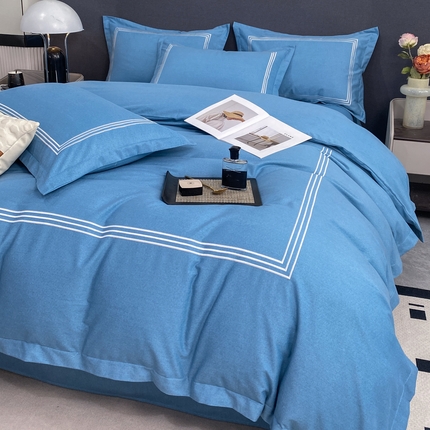 N先生 2023秋冬新款全棉加厚磨毛四件套-简爱系列 简爱-蓝