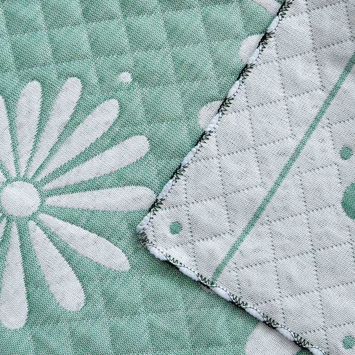 91家纺网 家纺一手货源 找家纺 朴尔-2023新款AB版蜂窝提花锁边立体枕巾 50*76 太阳花-绿