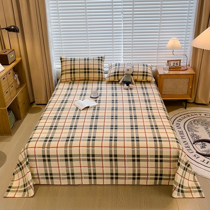 91家纺网 家纺一手货源 找家纺 芃成家纺 2023磨毛单床单 经典格-棕