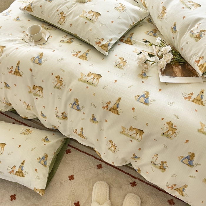 91家纺网 家纺一手货源 找家纺 梦莱斯 2023新款小竺棉印花四件套 比菲兔