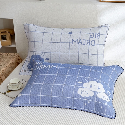 91家纺网 家纺一手货源 找家纺 朴尔-2023新款AB版蜂窝提花锁边立体枕巾 50*76 可爱云-蓝