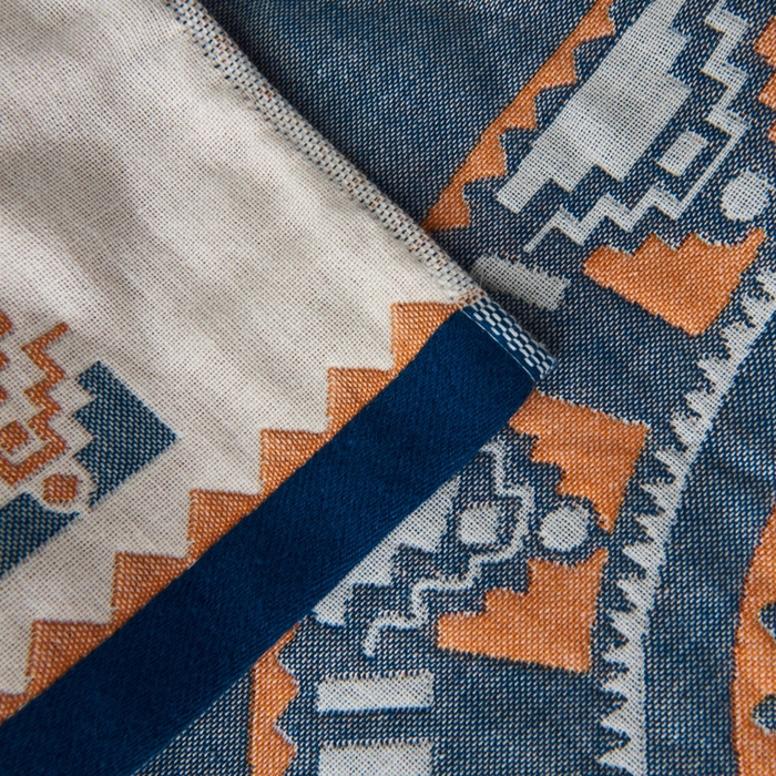 91家纺网 家纺一手货源 找家纺 朴尔-2023新款波西米亚风全棉四层纱布枕巾 52*78 塞尔维亚藏青