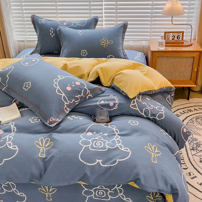 91家纺网 家纺一手货源 找家纺 芃成家纺 2023新款磨毛四件套 恐龙王国-兰