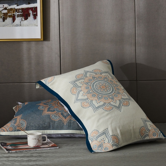 91家纺网 家纺一手货源 找家纺 朴尔-2023新款波西米亚风全棉四层纱布枕巾 52*78 万花筒