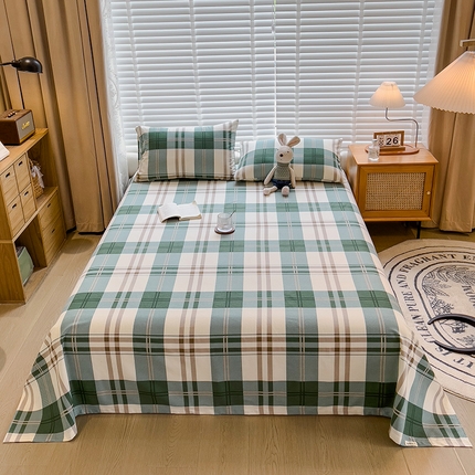 芃成家纺 2023磨毛单床单 简约格-绿