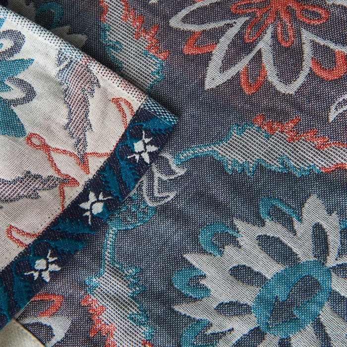 91家纺网 家纺一手货源 找家纺 朴尔-2023新款波西米亚风全棉四层纱布枕巾 52*78 连理枝蓝