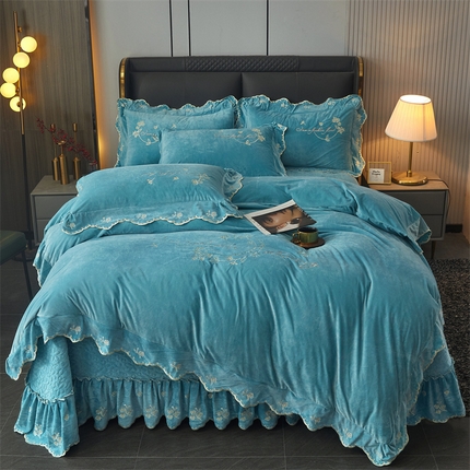 2023新款玲珑花语床盖四件套--花好月圆系列 浅灰兰