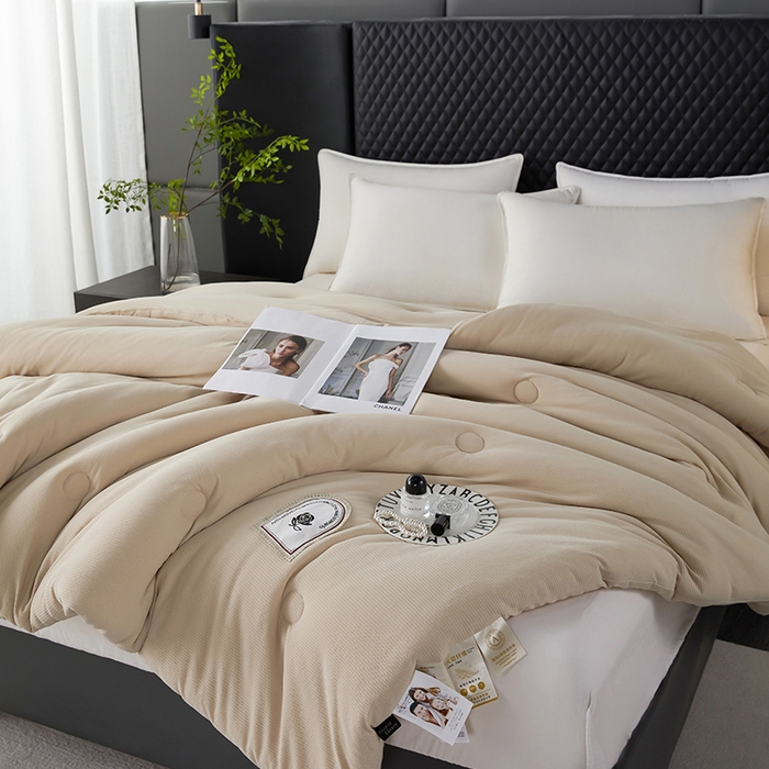 91家纺网 家纺一手货源 找家纺 丽卡家纺 2023新款A类针织棉被子被芯 英伦时尚-卡其色