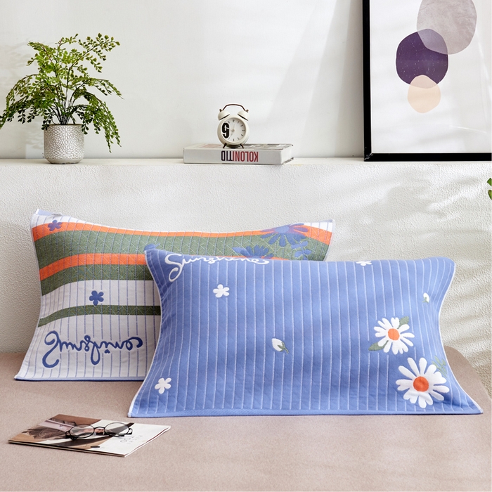 91家纺网 家纺一手货源 找家纺 朴尔 2023新款三层纱布定位枕巾 小野菊-兰