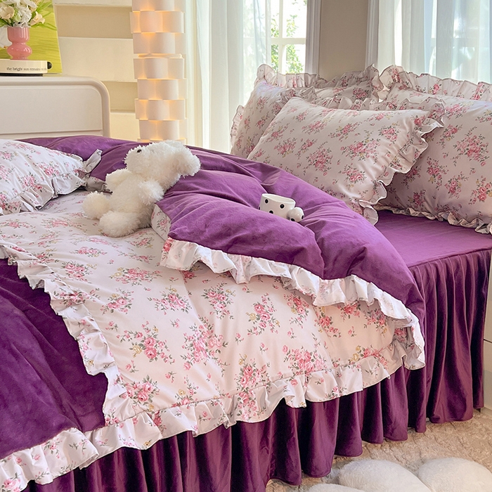 91家纺网 家纺一手货源 找家纺 绒兔兔 2023新款双层纱棉加牛奶绒四件套 绒-油画意境