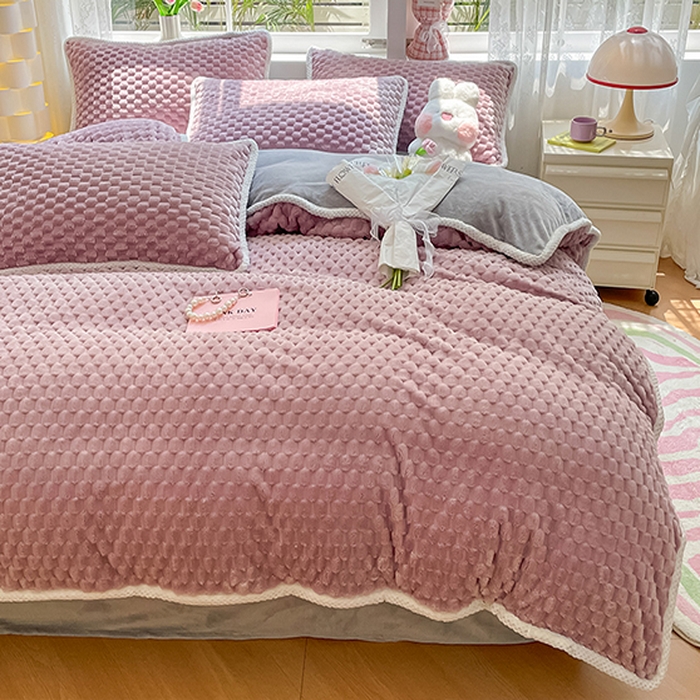 91家纺网 家纺一手货源 找家纺 梦之岛 2023包边AB面牛奶绒印染提花金龟绒加厚保暖四件套 金龟绒-香芋紫