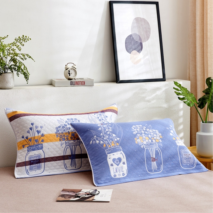 91家纺网 家纺一手货源 找家纺 朴尔 2023新款三层纱布定位枕巾 瓶中花-兰