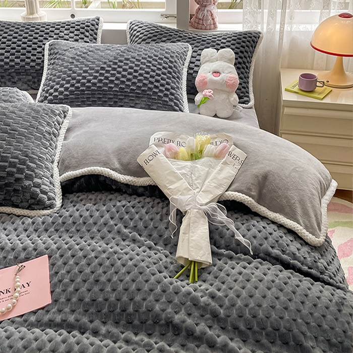 91家纺网 家纺一手货源 找家纺 梦之岛 2023包边AB面牛奶绒印染提花金龟绒加厚保暖四件套 金龟绒-深灰