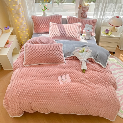 梦之岛 2023包边AB面牛奶绒印染提花金龟绒加厚保暖四件套 金龟绒-玉色