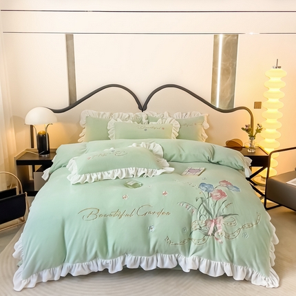 凯美家居 2023新款牛奶绒刺绣四件套 温婉 嫩绿