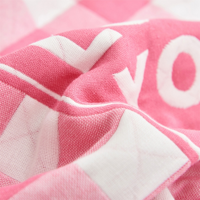 91家纺网 家纺一手货源 找家纺 朴尔 2023新款三层纱布定位枕巾 爱情方格-粉