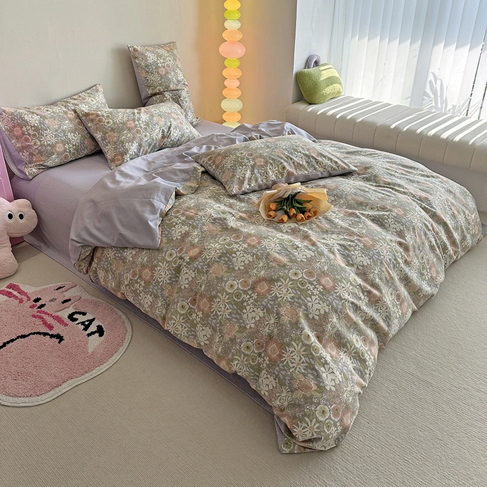 91家纺网 家纺一手货源 找家纺 千朵 2023新款全棉生态磨毛四件套 秋月