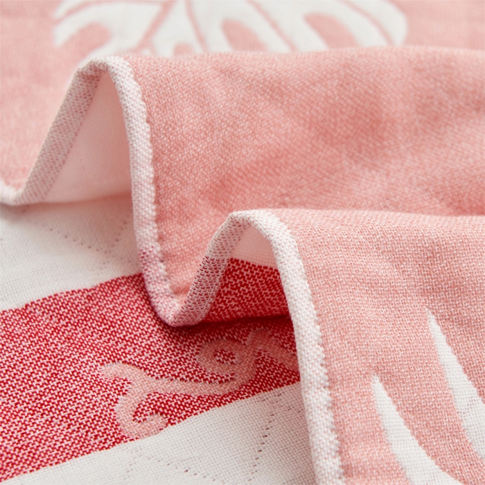 91家纺网 家纺一手货源 找家纺 朴尔 2023新款三层纱布定位枕巾 夏日芭蕉-粉