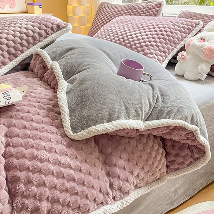 91家纺网 家纺一手货源 找家纺 梦之岛 2023包边AB面牛奶绒印染提花金龟绒加厚保暖四件套 金龟绒-香芋紫