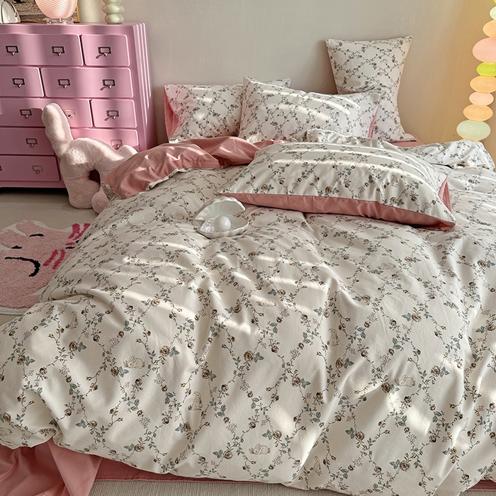 91家纺网 家纺一手货源 找家纺 千朵 2023新款全棉生态磨毛四件套 浅汐米