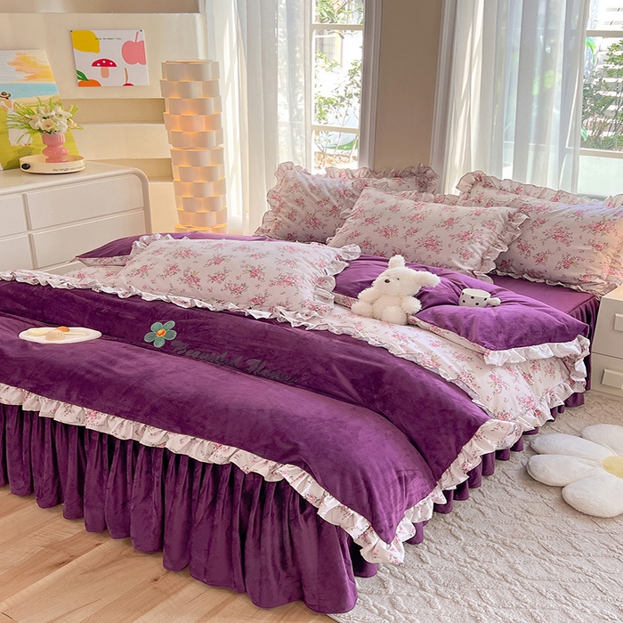 91家纺网 家纺一手货源 找家纺 绒兔兔 2023新款双层纱棉加牛奶绒四件套 绒-油画意境