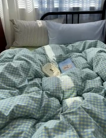 91家纺网 家纺一手货源 找家纺 六巷胡同 2023新款ins博主风洋气小格子篇四件套 芝士黄小格