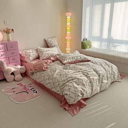 千朵 2023新款全棉生态磨毛四件套 浅汐米