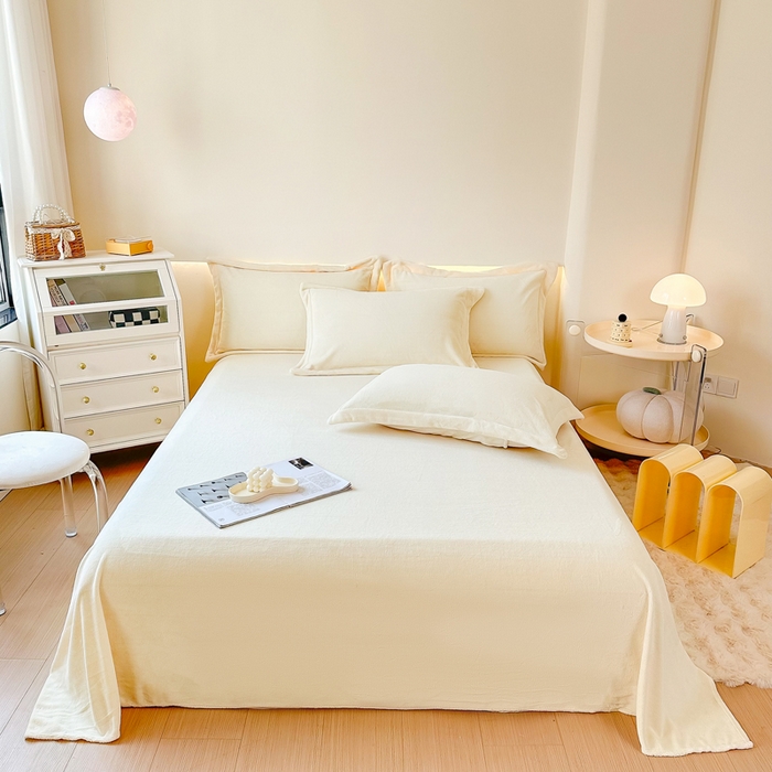 91家纺网 家纺一手货源 找家纺 2023年新款多功能毛毯牛奶绒床单三件套 米白