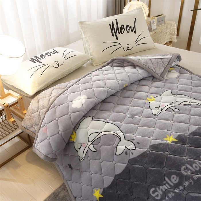 91家纺网 家纺一手货源 找家纺 东宇 2024年新款A类抗菌牛奶绒大床加厚床垫 小海豚