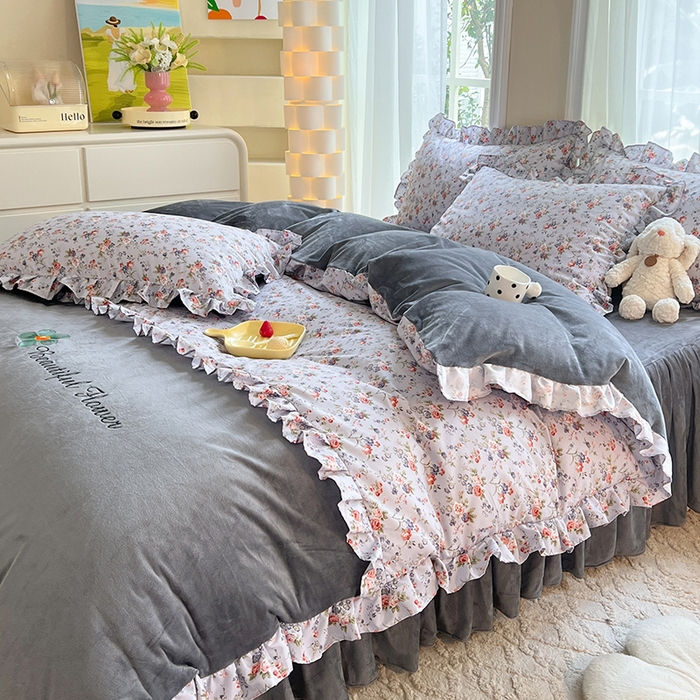 91家纺网 家纺一手货源 找家纺 绒兔兔 2023新款双层纱棉加牛奶绒四件套 绒-婉然