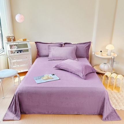 91家纺网 家纺一手货源 找家纺 2023年新款多功能毛毯牛奶绒床单三件套 风铃紫