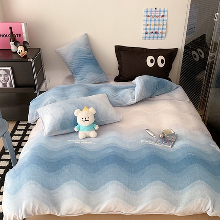 桃子家居 2023新款ins甜酷渐变字母y2k风高克重牛奶绒四件套 绒-暮光蓝