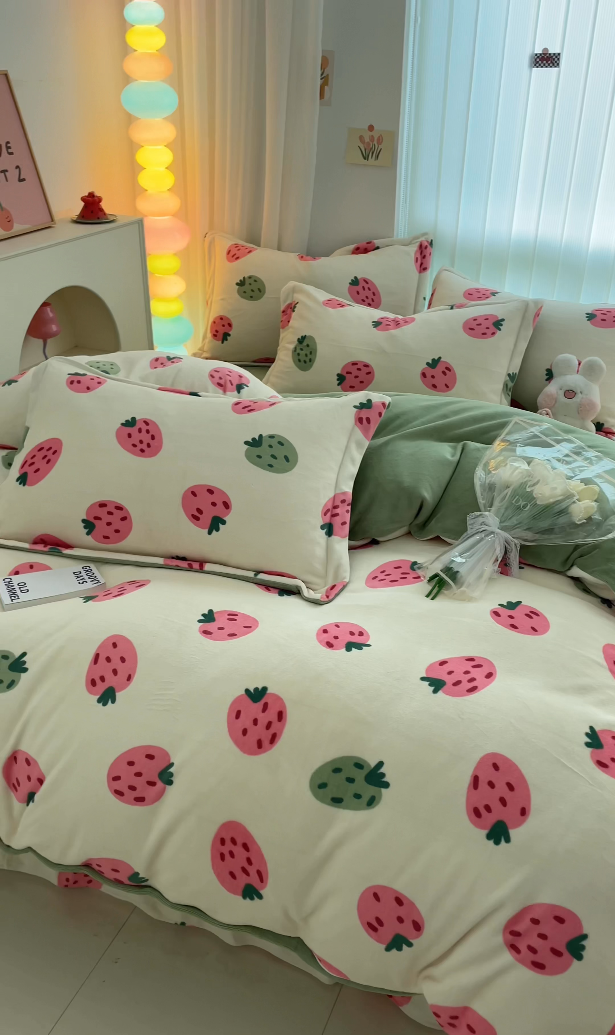 91家纺网 家纺一手货源 找家纺 呗旺鹿 2023新款加厚高克重印花牛奶绒四件套直播爆款 有颗草莓