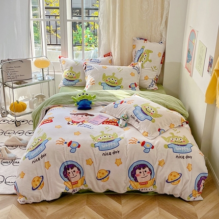 91家纺网 家纺一手货源 找家纺 （总）曼町 2023新款牛奶绒卡通印花四件套