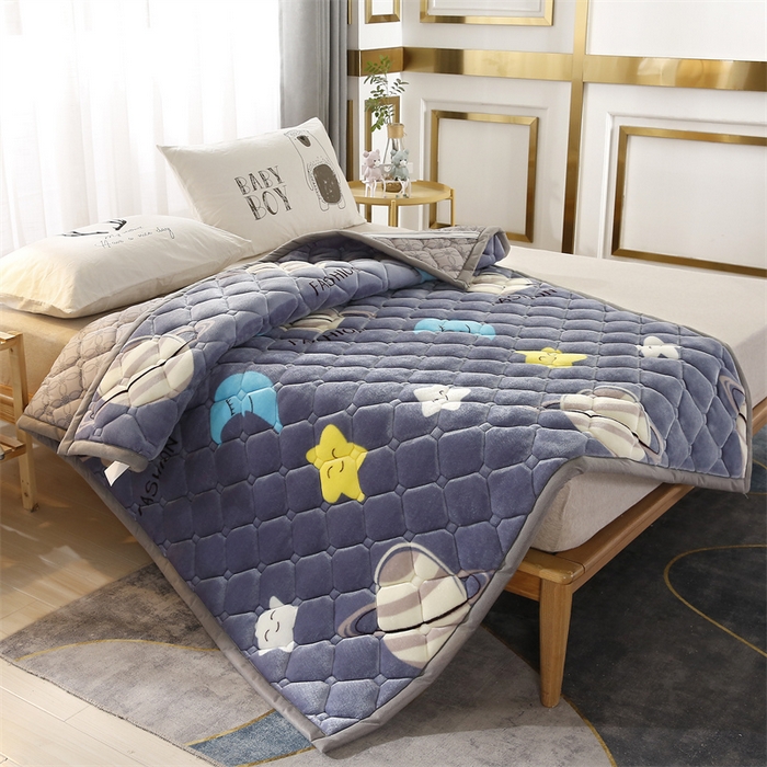 91家纺网 家纺一手货源 找家纺 东宇 2024年新款A类抗菌牛奶绒大床加厚床垫 星球