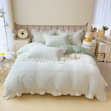 91家纺网 家纺一手货源 找家纺 （总）印季 2024新款花边款立体剪花牛奶绒四件套