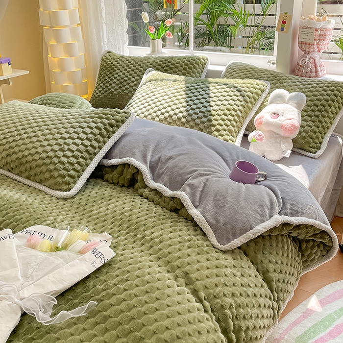 91家纺网 家纺一手货源 找家纺 梦之岛 2023包边AB面牛奶绒印染提花金龟绒加厚保暖四件套 金龟绒-抹茶绿