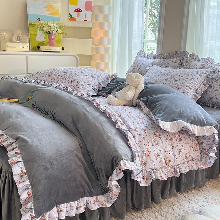 91家纺网 家纺一手货源 找家纺 绒兔兔 2023新款双层纱棉加牛奶绒四件套 绒-婉然