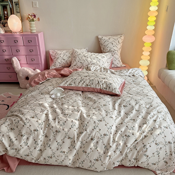 91家纺网 家纺一手货源 找家纺 千朵 2023新款全棉生态磨毛四件套 浅汐米