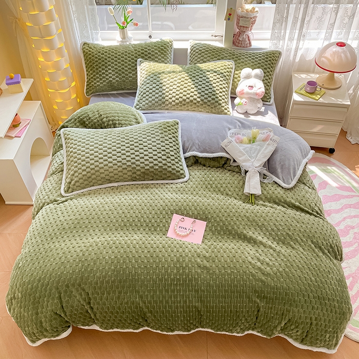 91家纺网 家纺一手货源 找家纺 梦之岛 2023包边AB面牛奶绒印染提花金龟绒加厚保暖四件套 金龟绒-抹茶绿