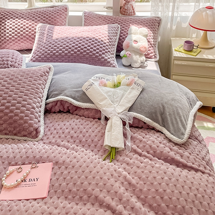 91家纺网 家纺一手货源 找家纺 梦之岛 2023包边AB面牛奶绒印染提花金龟绒加厚保暖四件套 金龟绒-香芋紫