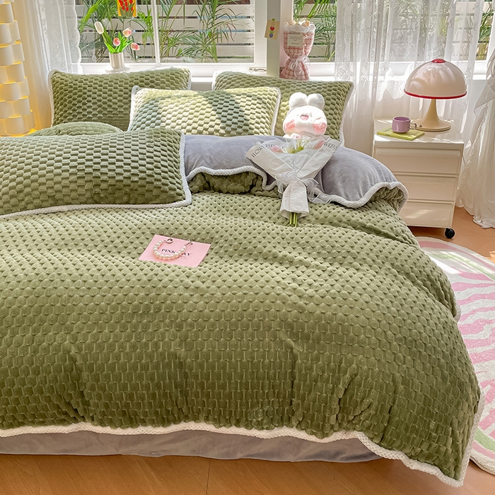 91家纺网 家纺一手货源 找家纺 梦之岛 2023包边AB面牛奶绒印染提花金龟绒加厚保暖四件套 金龟绒-抹茶绿